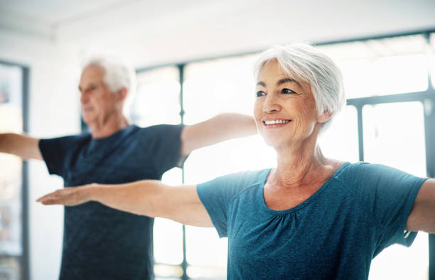 Active older adults doing tai chi exercises